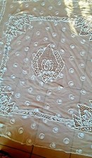 DESSU DE LIT  rideau ancien coton  tule brode macrame frange #curtain old