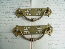 French 2 of cabinet door handles ornate brass antique c.1930
