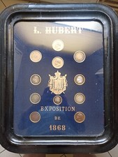 CADRE TABLEAU 11 MEDAILLES ARGENT NAPOLEON III EXPOSITION 1868 SILVER MEDAL 奖章