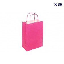 50 SACS PAPIERS KRAFT ROSE FUHIA 18X8X24 CM POIGNEES TORSADEES