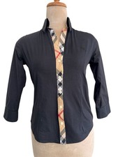 Burberry London Chemise Femme Noir Manches 3/4 Made In UK Très Bon État