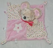 Doudou Plat Carré  Souris Rose Blanc  Beige Etoiles Mots d'Enfants