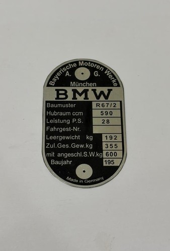 Data plate bmw 2 r67 - r, 67/2