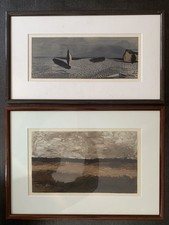 2 Lithographies Encadrées De Braque - Voilier Echoué & Paysage - Vintage