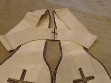 ANCIENNE ETÔLE/soie Blanc Cassé/frange Argenté/XIXÈ/RELIGIEUX/EGLISE/NO CHASUBLE