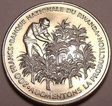 Huge Rare Unc Silver Rwanda 1972 F.A.O. 200 Francs~10th Anniv of Independence~FS