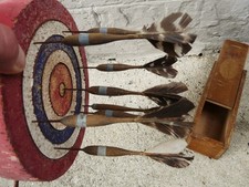 Café Estaminet Ancien Jeu de Fléchettes  1920-30 + cible  Bois plomb Et Plumes
