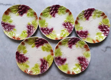 5 Assiettes Raisins en Barbotine ancienne d' Onnaing (signées en creux)