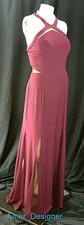 NW Nightway slinky Jersey dress Mesh Inset Illusion Gown halter formal long 14 L