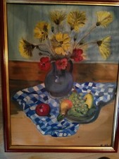 Valloton huile Sur toile Copie nature morte bouquet fleur vase déco