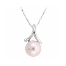 925 Argent Simulé Perle Rose Avec Zircone Tortillon Pendant