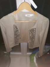 Veste courte boléro gilet soirée marque 3322 beige avec cristaux taille 36