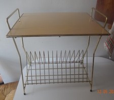table basse vintage formica et métal pour électrophone et range disques vinyls