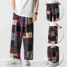 Hommes Patchwork Pantalon Sarouel Rétro Cordon Desseré Hippie Jambe Large