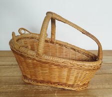 Ancien panier osier porte bouteille vin verseur déco vintage