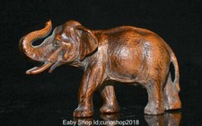 4.8" Old Chinese Boxwood Wood Carved Feng Shui Animal Elephant heffalump Statue