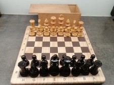 Ancien Jeu d'échecs bois Staunton roi 8cm lesté