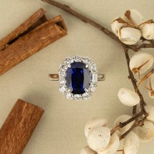 Bague Halo Saphir Bleu Argent