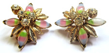 Anciennes Boucles d'Oreilles Clips couleur or opales cristaux bijou vintage 209
