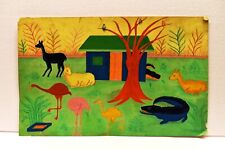 Vintage Eau Couleur Peinture De Zoo Animaux Oiseaux Renne Croco Flemingo Collec