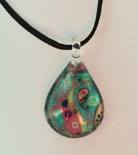 Thai Vetro Large Water Drop Glass Pendant Squid Ocean Fish Handmade Necklace