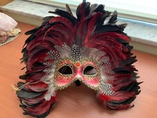 Authentic Venetian Masquerade Hand Painted Papier-Mâché Feathers Mask,Italy made
