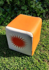 Superbe Pouf ou Repose Pied Orange Vintage Années 70 ORIGINAL - TTBE INTROUVABLE