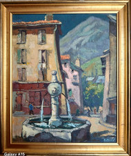Peinture ROBERT PAVARD - LA FONTAINE DE VILLAGE