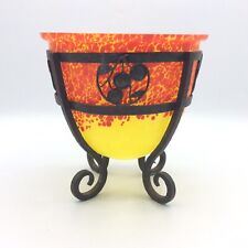 Coupe en verre soufflé moucheté et fer forgé martelé signé Moda Art Déco