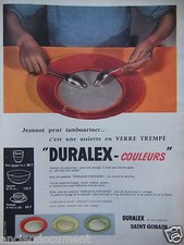 PUBLICITÉ 1956 DURALEX COULEURS ASSIETTE EN VERRE TREMPÉ SAINT-GOBAIN - ADS