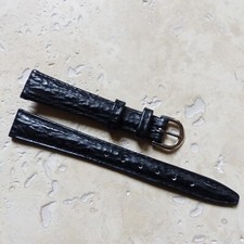 BRACELET de MONTRE en CUIR VERITABLE NOIR GRAIN REQUIN 14mm NEUF