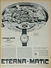PUBLICITÉ DE PRESSE 1957 MONTRE ETERNA MATIC DATO AUTOMATIC A ROULEMENT A BILLES