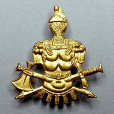 Helmet, Roman Armor, Axe, Sword. Coat of Arms. Antique Large Brooch. Badge Medal