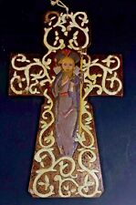 CROIX D’APPLIQUE EN BOIS ANCIENNE PEINTURE DE SAINT CRUCIFIX