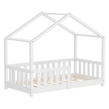 Lit enfant cabane 70x140 cm blanc pin massif couchage antichute sommier à lattes