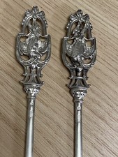 Rare 2 piques à brochette - Hâtelets - Oiseaux - Métal argenté - Christofle