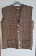 Gilet tricot sans manche marron reflet multicolore, motif torsade. Taille L
