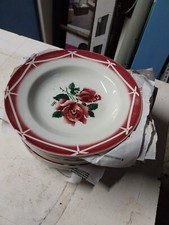 Lot 14 assiettes creuse Digoin Sarreguemine modele Cibon Rose rouge