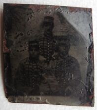 FERROTYPE photo petit 3 militaires veste brandebourg képi dragons ? p145