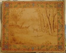 ART POPULAIRE RARE PANNEAU BOIS PYROGRVURE PAYSAGE ANIMÉ FRISE ART NOUVEAU 1902