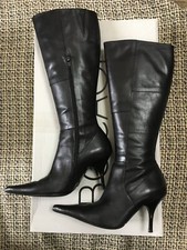 bottes bocage 35,5 en cuir noir, talons fins 9 cm, doublure intérieure rouge 