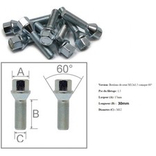 10 BOULON / GOUJON / ECROU DE ROUE ASSISE CONIQUE M12 x 1,5 - 30MM