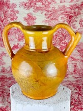 Ancien Pichet cruche Orjol terre cuite émaillé jaune faïence Sud Ouest 19 ème
