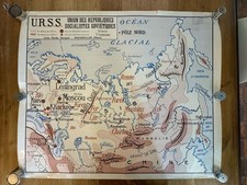 Ancienne carte scolaire géo Rossignol double face : USA - URSS