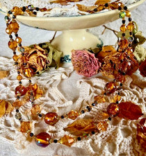 Collier ancien 2 rangs perles en chute verre cristal inclusions or