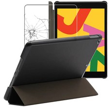 Housse Apple iPad 10.2 2019 2020 2021 Coque Etui veille auto + VERRE Trempé Noir