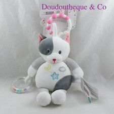 Peluche d'activités chat GIPSY doudou d'éveil blanc gris grelot 24 cm NEUF (CM)
