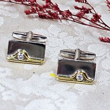 Boutons De Manchettes Argent 925 Vermeil Zircons 19x11mm