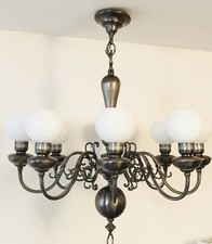 Lustre de style hollandais 8 lum bronze véritable Lucien Gau Paris Années 70