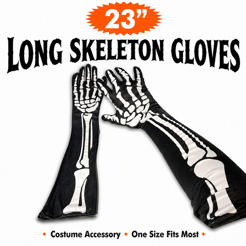 Long skeleton gloves black - 23",